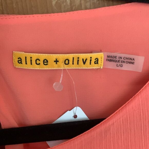Alice + Olivia Odette flutter sleeve peach chiffon dress NWT - Picture 8 of 12